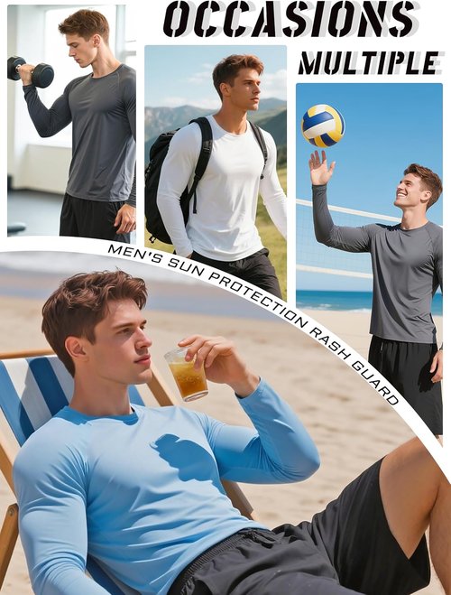 KEFITEVD Men's Long Sleeve UV Protection Shirt - Quick Dry Rash Guard for Swimming & Fishing