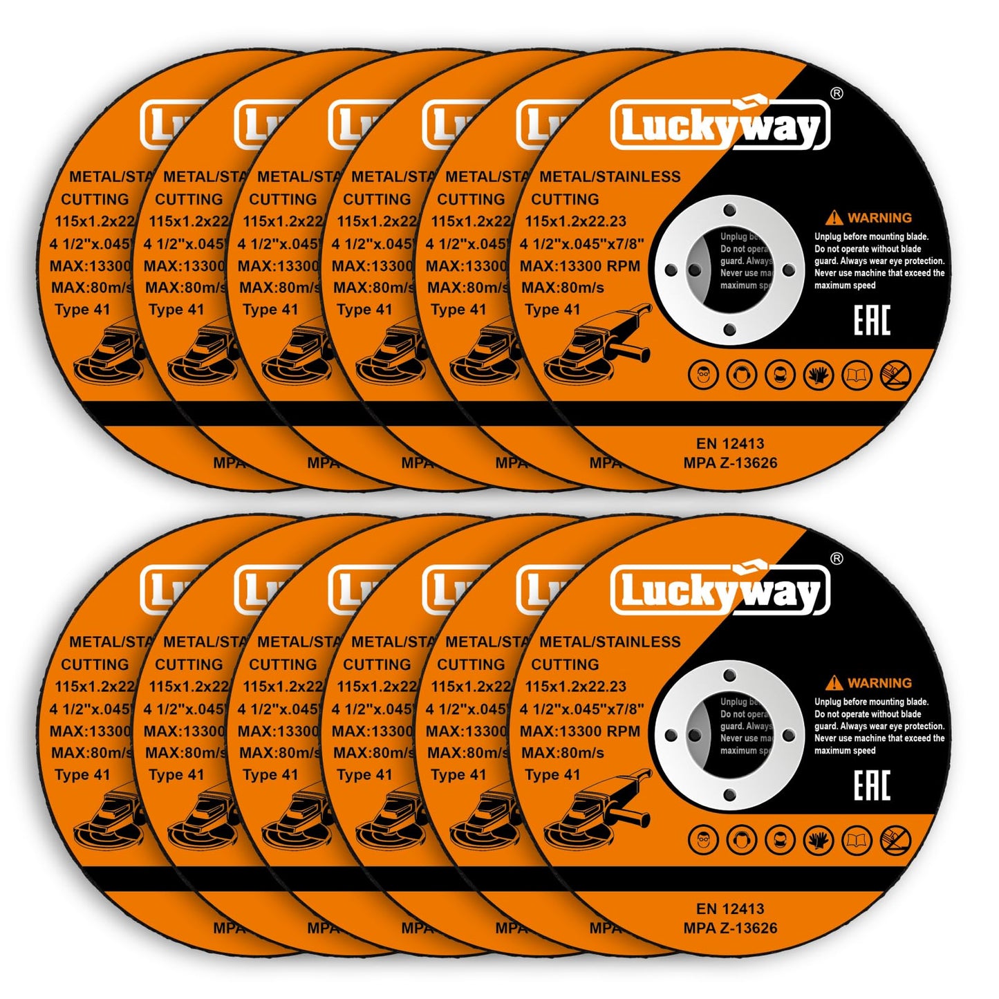 Luckyway Cut-Off Wheel, 4-1/2"x.045 x7/8" Cutting Wheel, Angle Grinder Cut Disc for Metal and Stainless Steel Cutting - 12 Pack