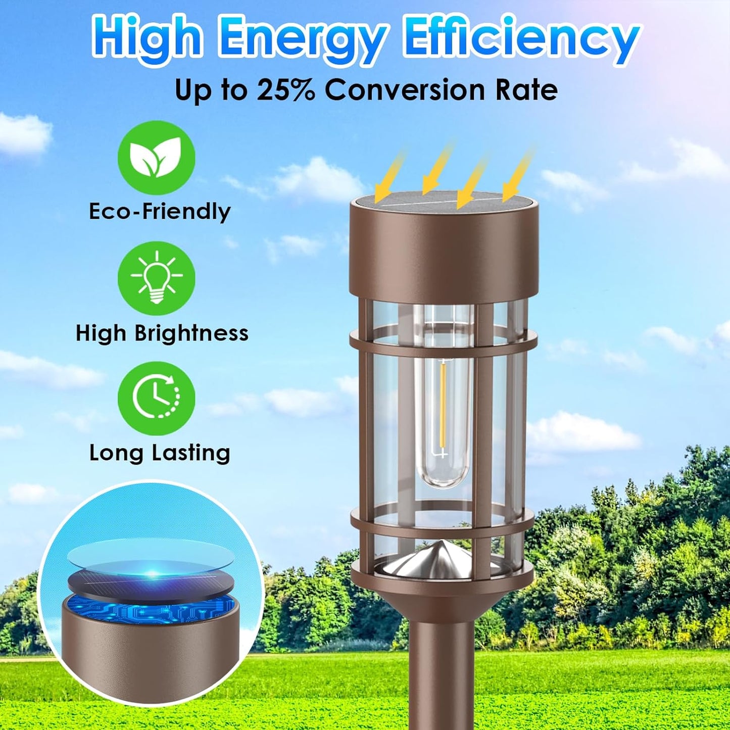8 Pack Solar Outdoor Lights - Waterproof Garden Decor for Patio, Lawn & Landscape - 10 Hours Brightness