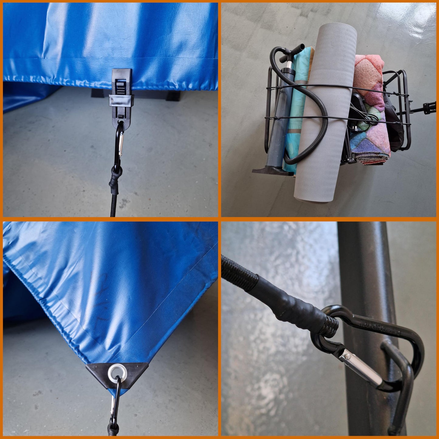 YELIER Bungee Cords with Carabiner Hooks (Black, 36"), 4pcs Bungee Cords with Hooks with 4pcs Tarp Clips, Strong and Odor-Free for Outdoor, Tent, Cargo, RV