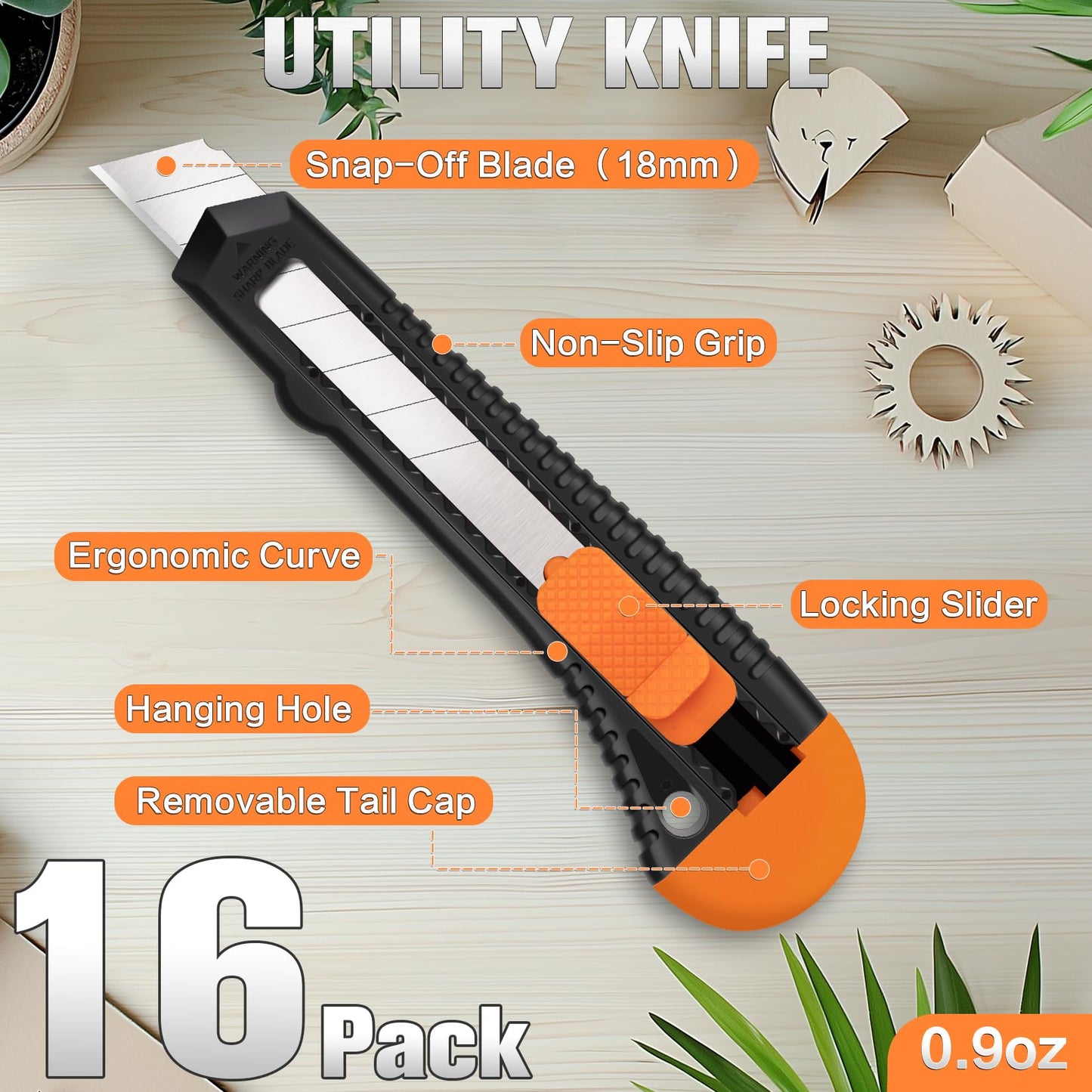 TIFICAL Box Cutter, Utility Knife, 16 Pack Box Cutter Retractable, Box Cutter Knife for Cardboard, Paper, Vinyl, Retractable Utility Knife Heavy Duty, 18mm Wide Snap-Off Blade, Box Cutters