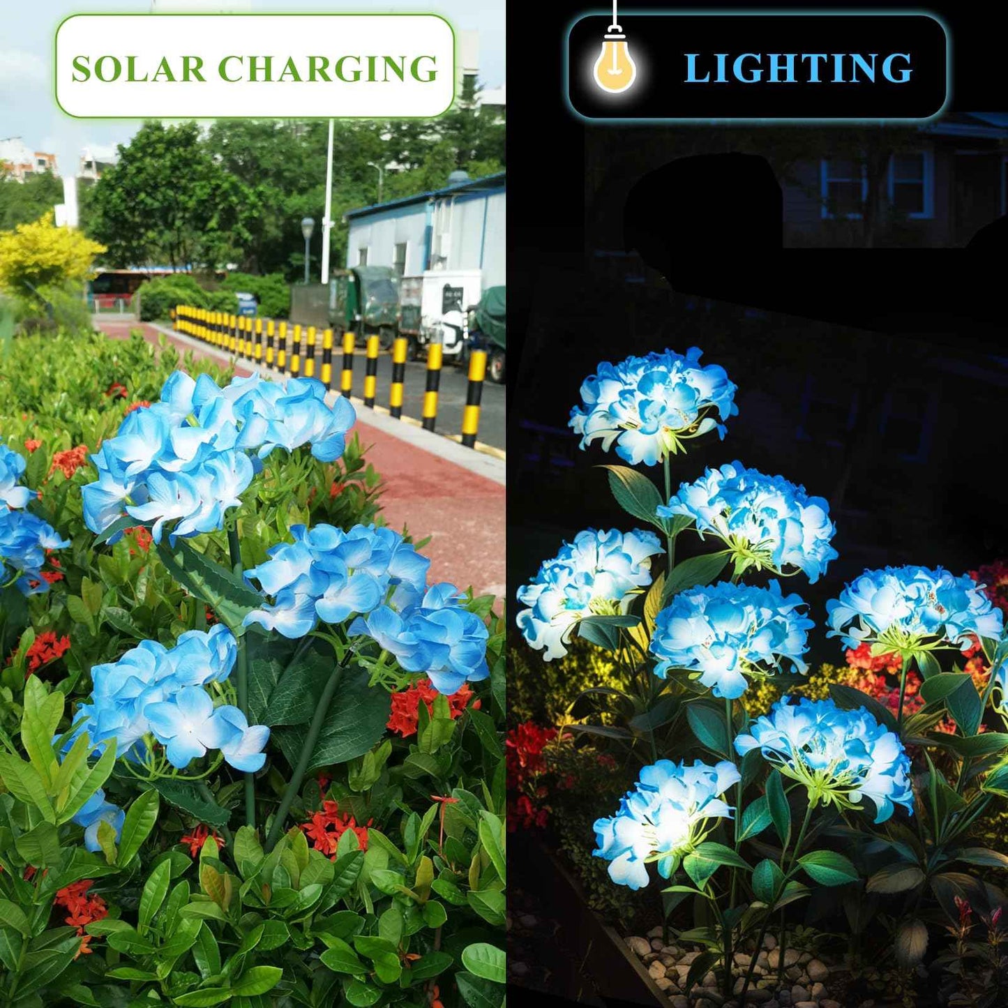 YAODEMA Garden Lights Solar Flower Light, LED Solar Powered Outdoor Light Decor for Path Yard Walkway Patio Balcony Lawn, Hydrangea Artificial Flower (Blue, 2)