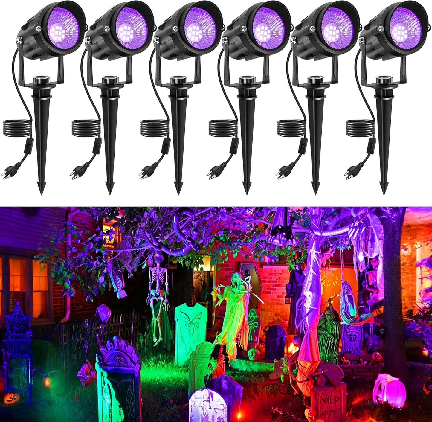 LED Black Light Spotlight - Waterproof Outdoor Landscape Lights for Glow Parties & Decorations (4 Pack)