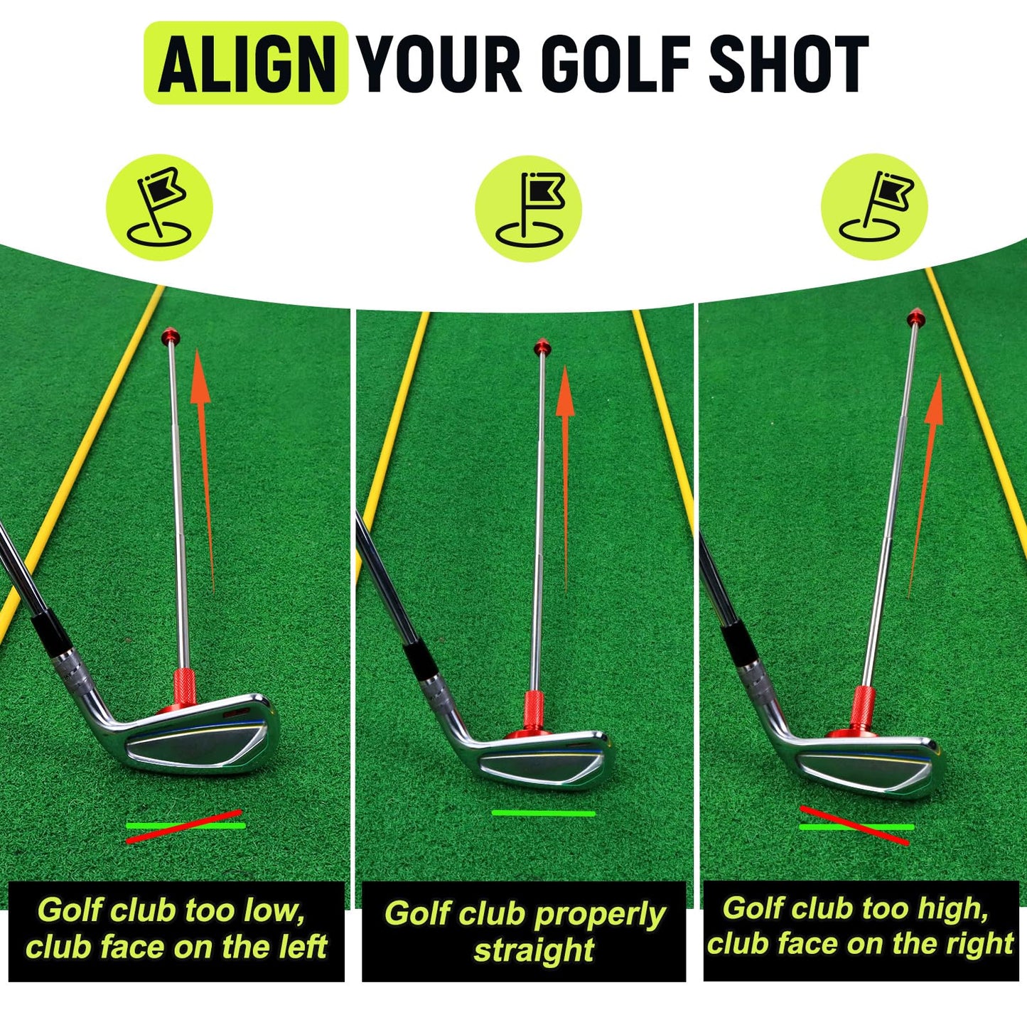 THE GOLFER STORE Golf Alignment Rods, Golf Club Alignment Stick Corrector Magnetic Golf Swing Trainer Aid Help Visualize and Align Your Golf Shot Length Adjustments