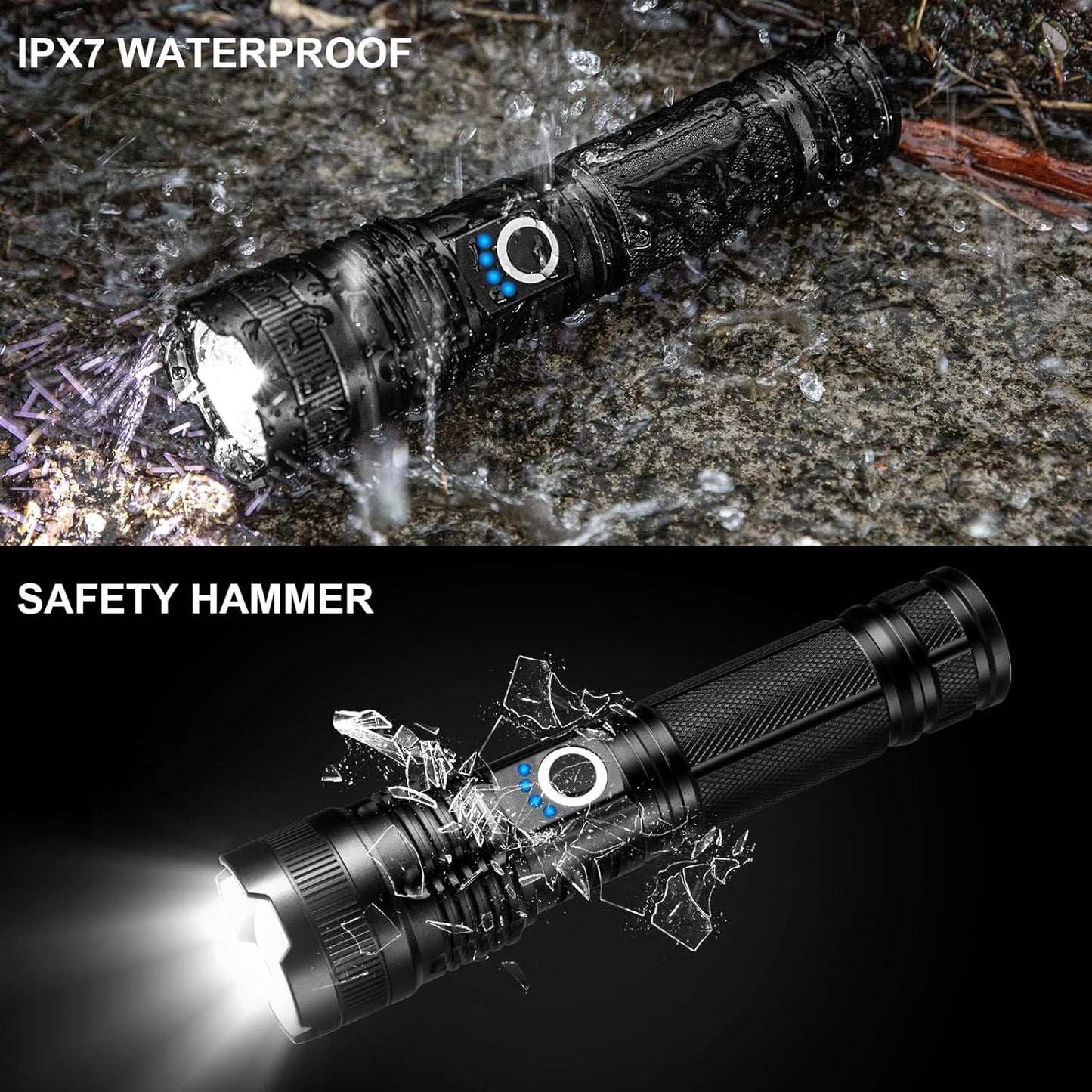 High Lumens 3-Pack Rechargeable LED Flashlights - 99000LM, 5 Modes, Waterproof for Camping & Home Use
