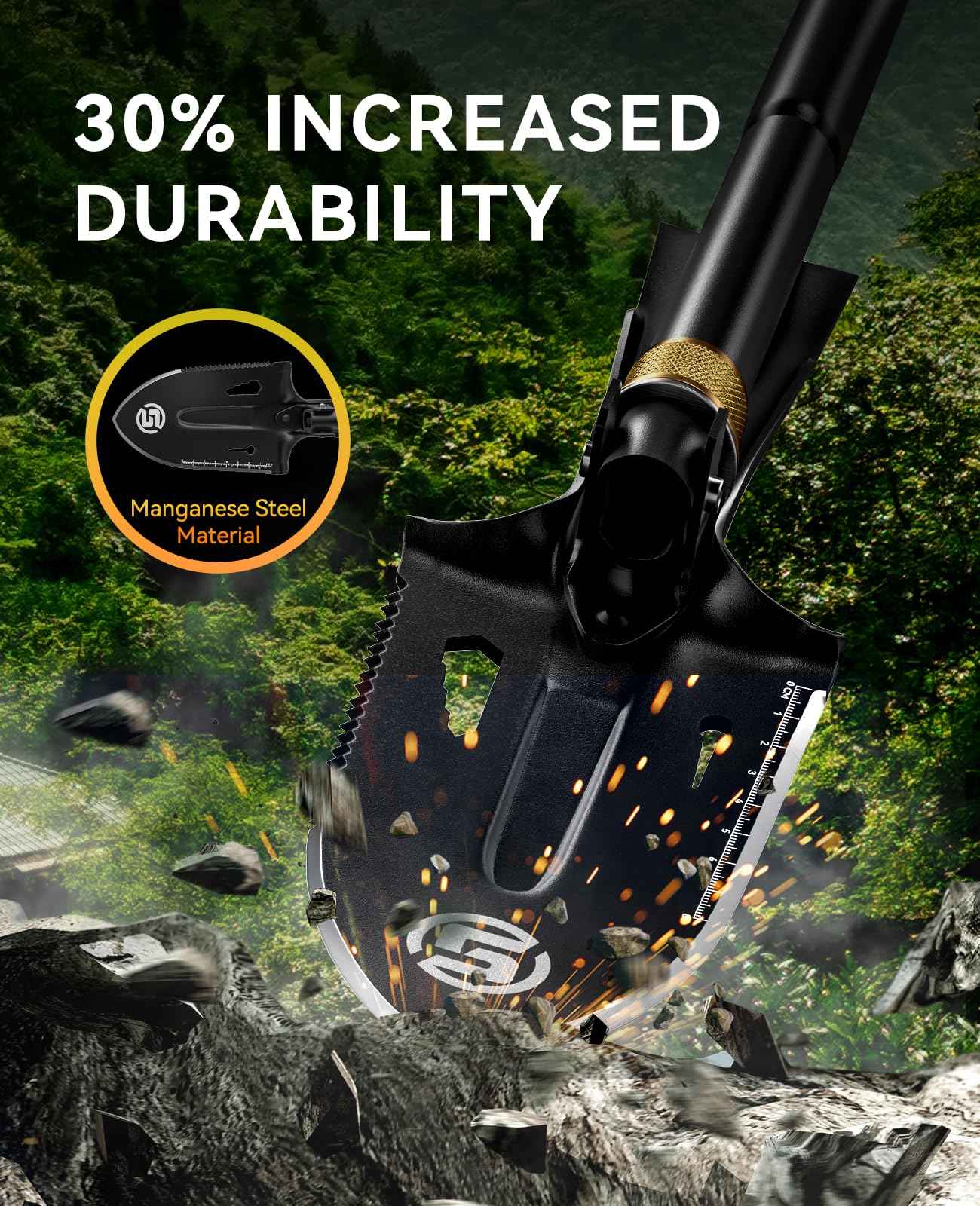 SUNPOW Shovels for Digging, Camping Shovel, Portable Shovel for Gardening, Digging, Metal Detecting, Hiking, Car Emergency - Multifunctional Lightweight Outdoor Shovel