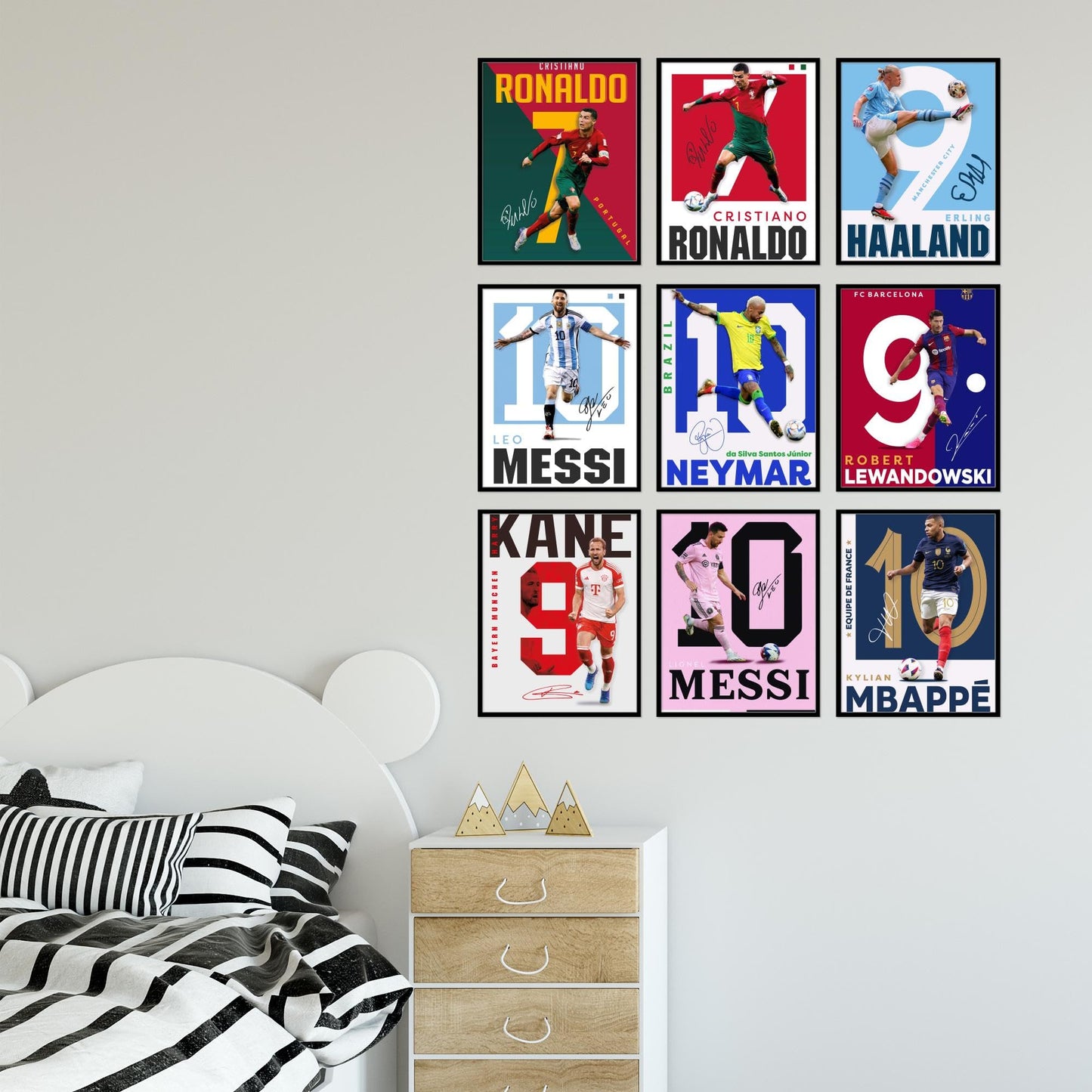 BigWig Prints Soccer Poster - Soccer Decor For Boys Bedroom, Messi And Ronaldo Poster, Messi Posters For Boys Bedroom, Mbappe Wall Art, Neymar Wall Art, Ronaldo Posters - Unframed Set Of 9 (8x10”)