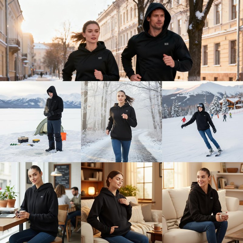 Moteoza Heated Hoodie for Women Men with Fleece Lining 7.4V 16000mAh Battery Heated Pullover Hooded Heated Sweatshirt (Black L)