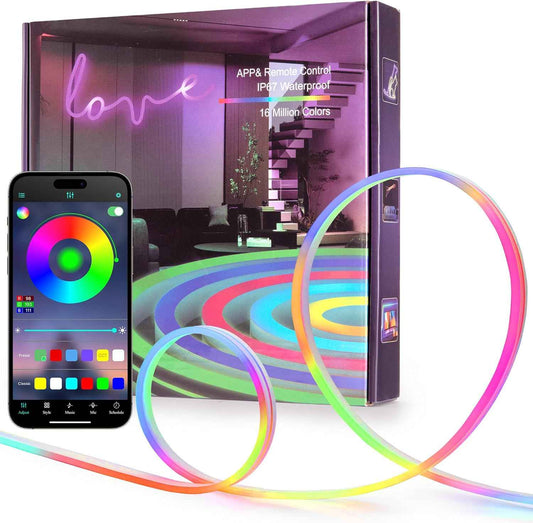 100FT Waterproof RGB LED Neon Rope Lights - App/Remote Control, Music Sync for Outdoor & Bedroom Decor