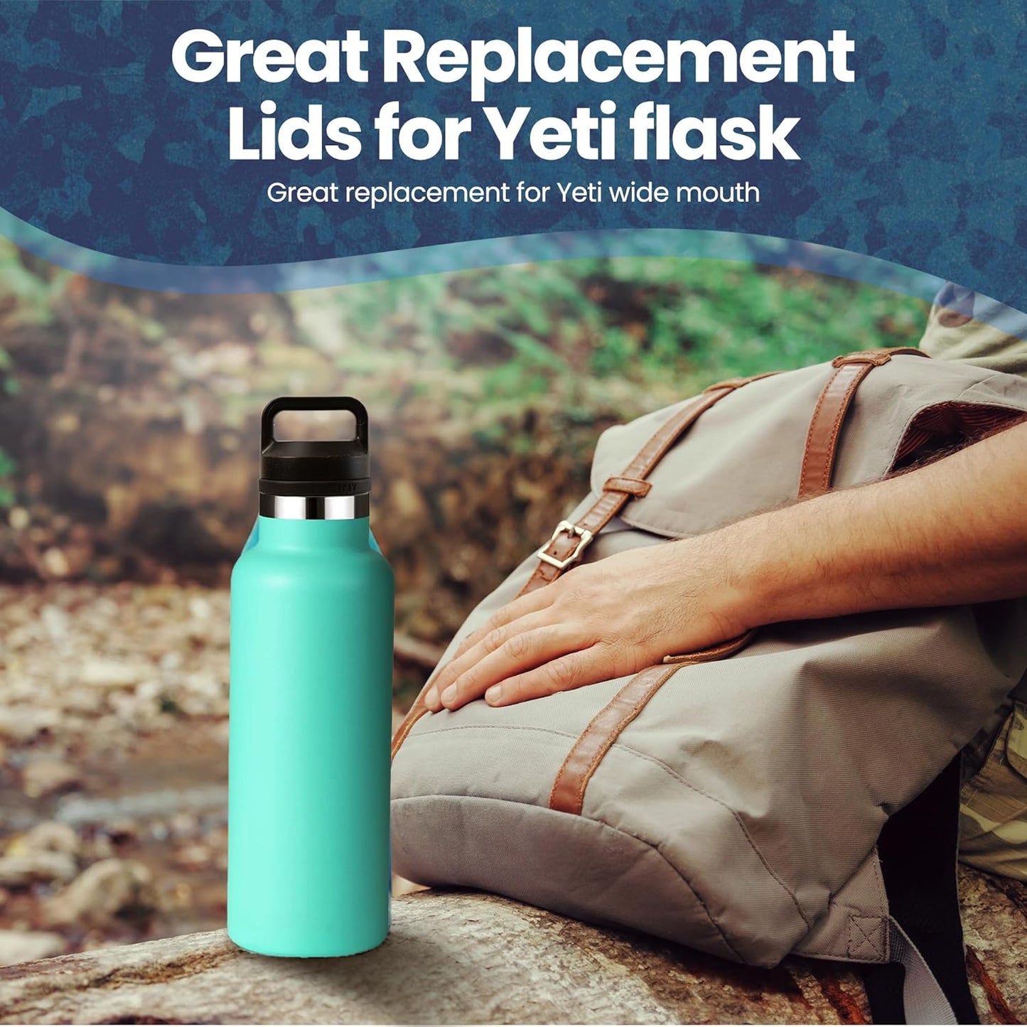 SmartKap Yeti Lid - Leakproof Wide Loop Handle for Rambler 12/18/26/36/46/64 Oz | BPA Free & Dishwasher Safe