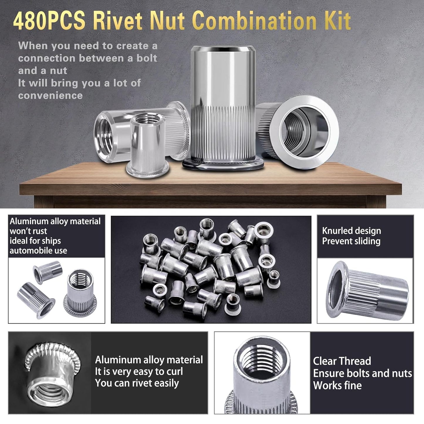 430-Piece Metric Rivet Nut Tool Kit - M8/M6/M5/M4/M3 for Automotive, Furniture & Industrial Use