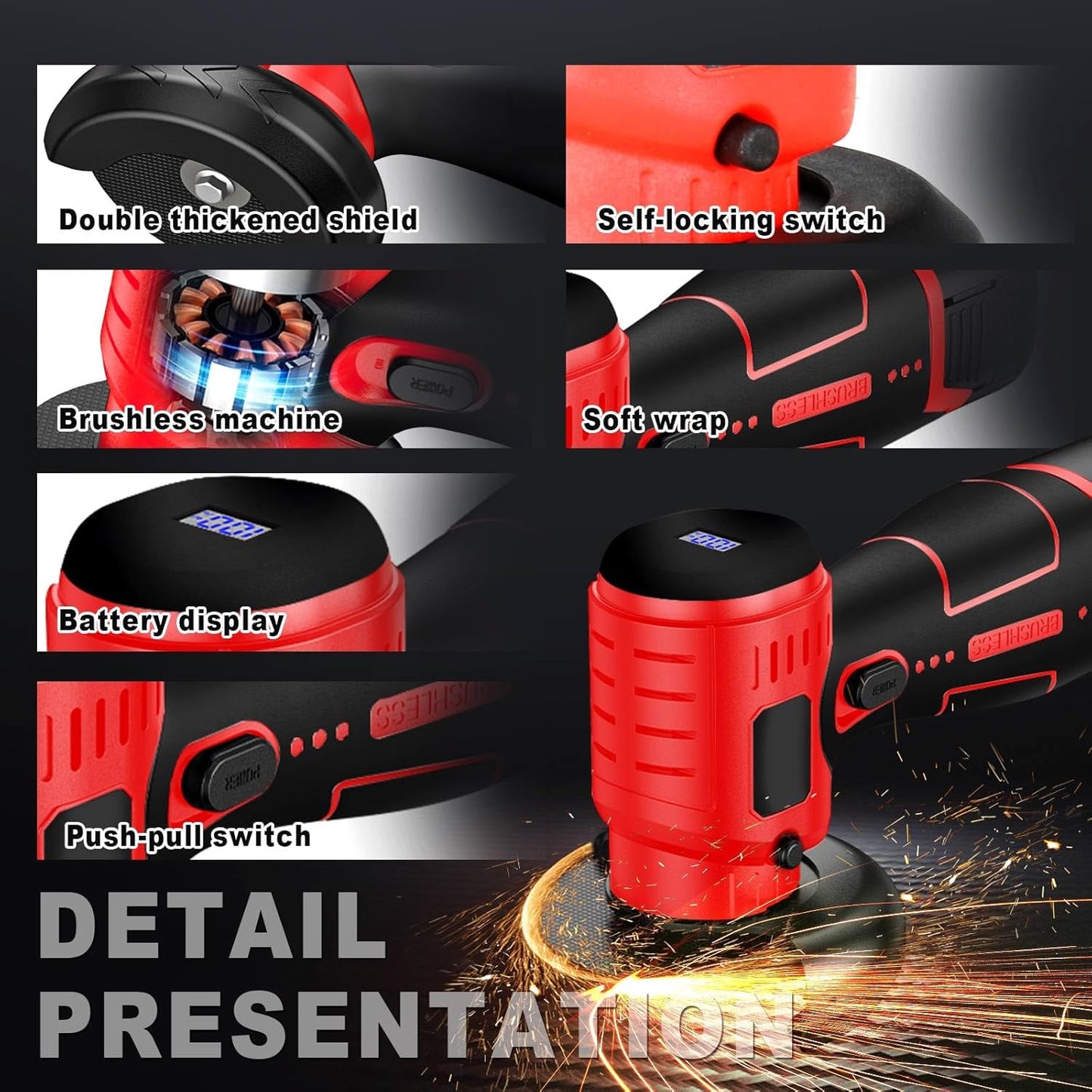 Mini Cordless Angle Grinder Kit - 19500 RPM Electric Tool with 2 Batteries & 5 Cutting Discs for Metal & Wood