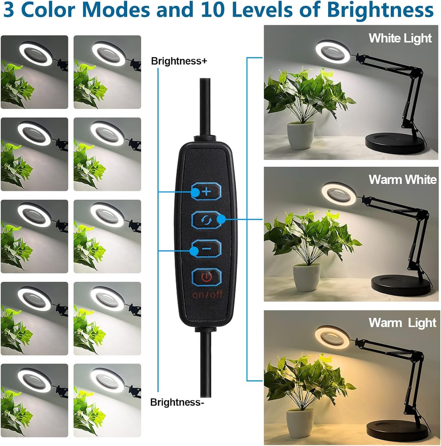 12X LED Magnifying Glass with Light & Clamp - Hands-Free Desk Lamp for Crafting & Reading