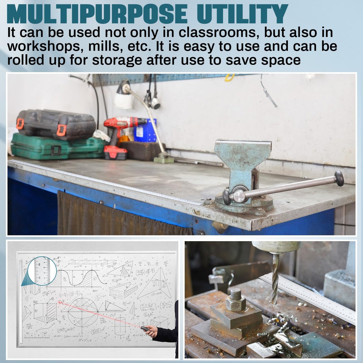 Relaxweex 1 Pcs 39.37 Inch Magnetic Ruler Flexible Magnetic Ruler Magnet Measuring Tape with Both Inches and Centimeters, Suitable for Whiteboard, Lathes, Workshops, Table Saws, Mills, Easy to Take