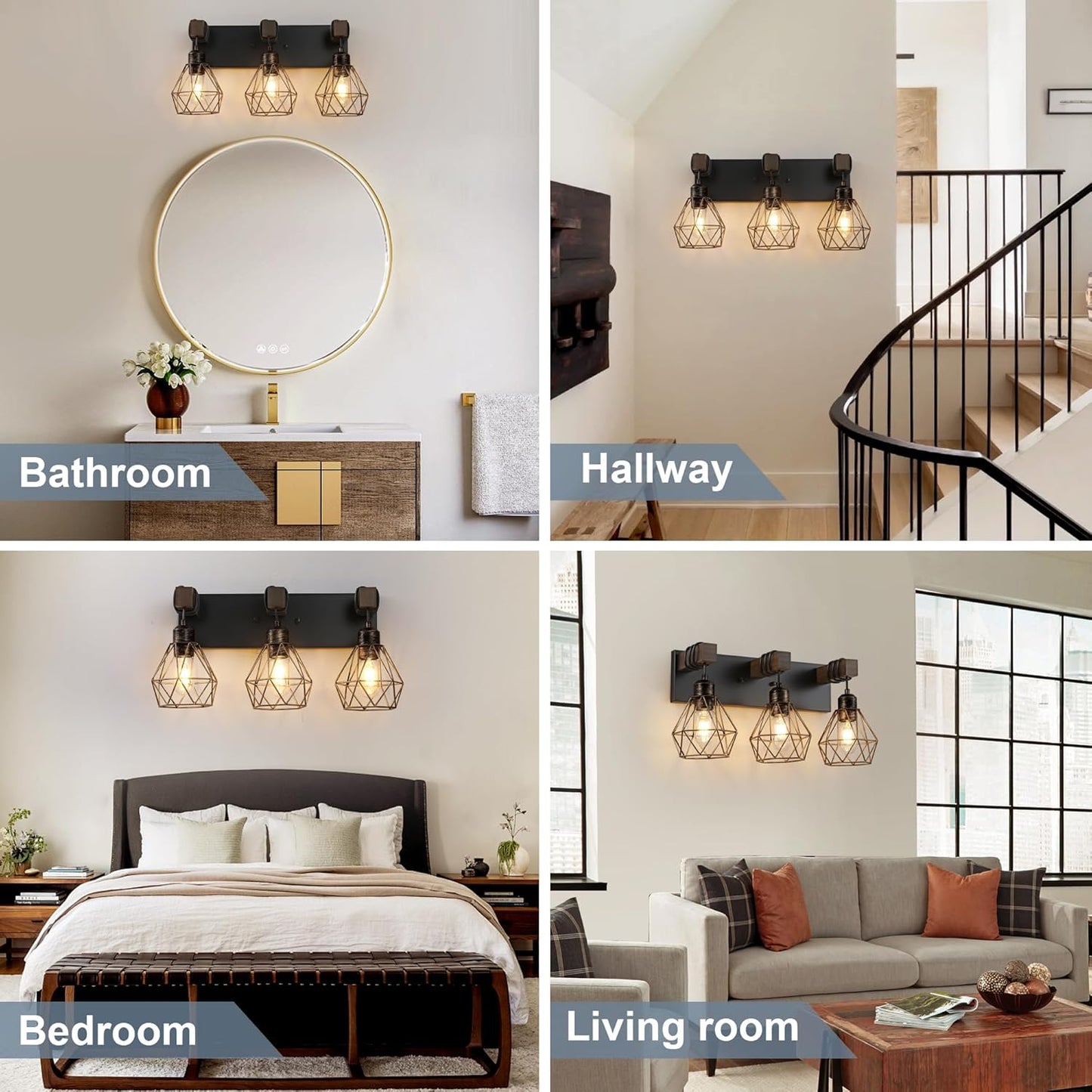 Farmhouse 3-Light Bathroom Vanity Light Fixture - Rustic White Wood Sconces for Mirror