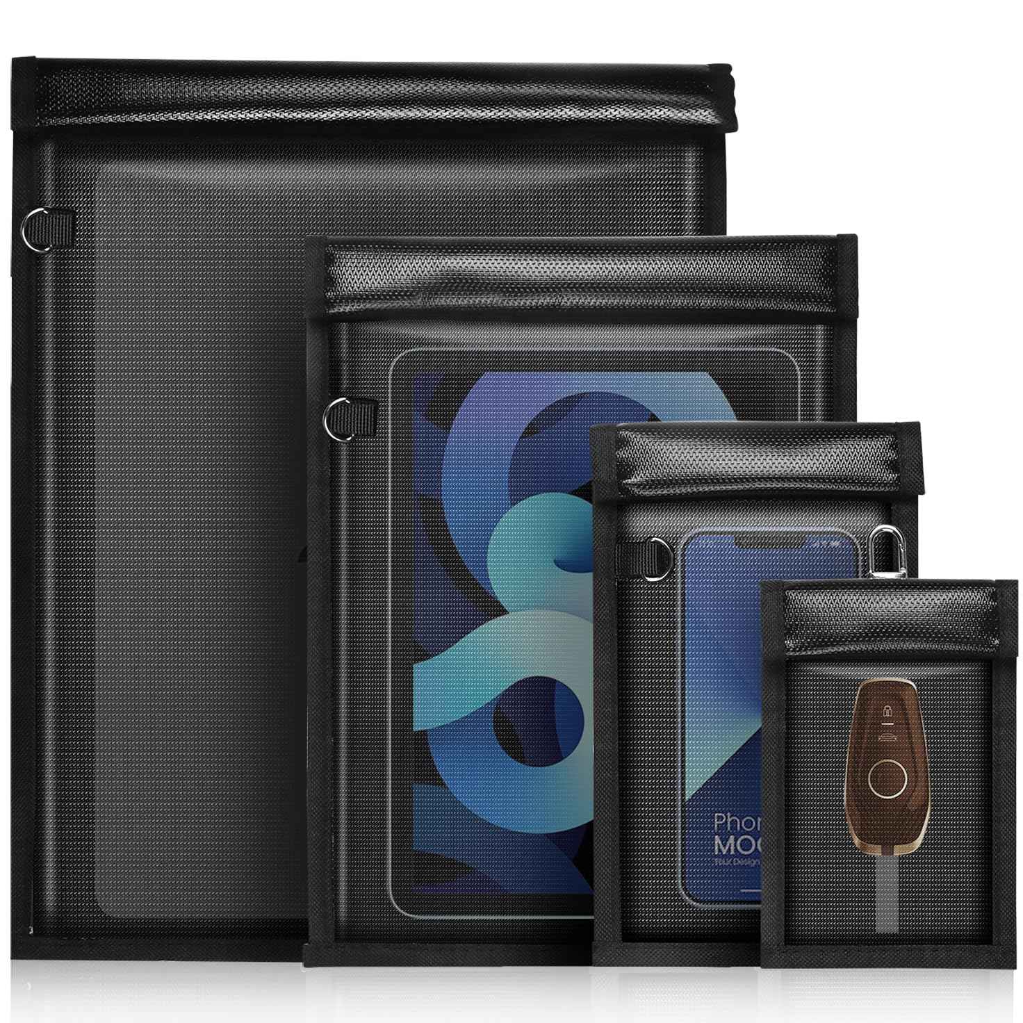 MRRCYUR 4 Pack Faraday Bags for Phones,RFID Key Fob Blocker Pounch Fireproof Waterproof EMP Proof Go Dark Bag for Cell Phone Block Signal