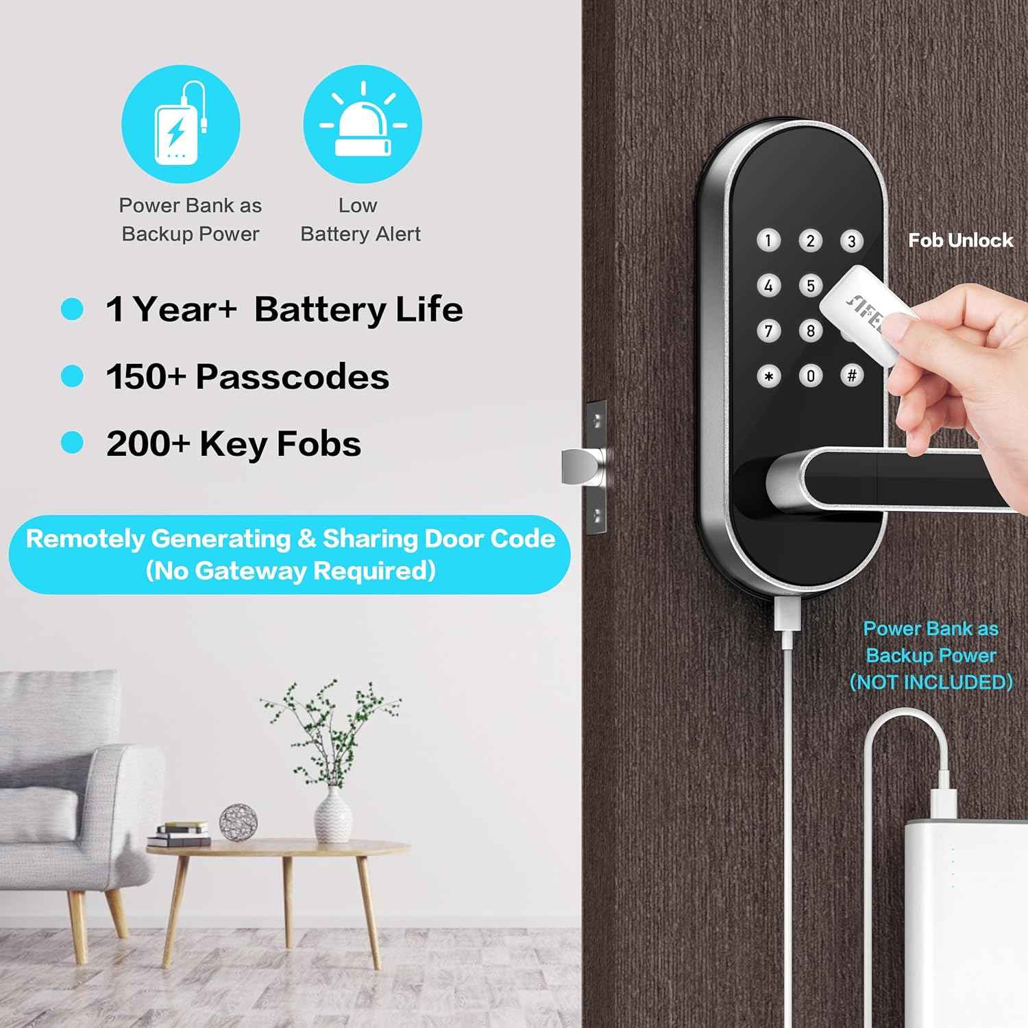 Smart Keyless Entry Door Lock - Sifely Digital Electronic Deadbolt with Code & App Control (Gold) for Front, Interior & Exterior Doors