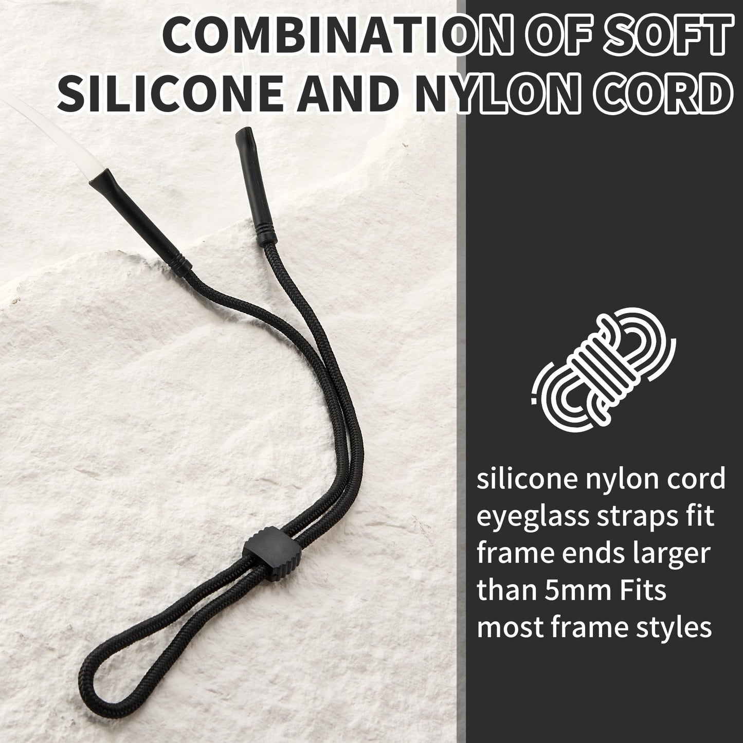 Eyeglasses Strap, 4 Pcs Soft Silicone & Nylon Sunglasses Strap with Adjustable Sliding Bead, Lightweight & Durable Glasses Chain for Sports, Fits Most Frames, Ensures Safety & Comfort