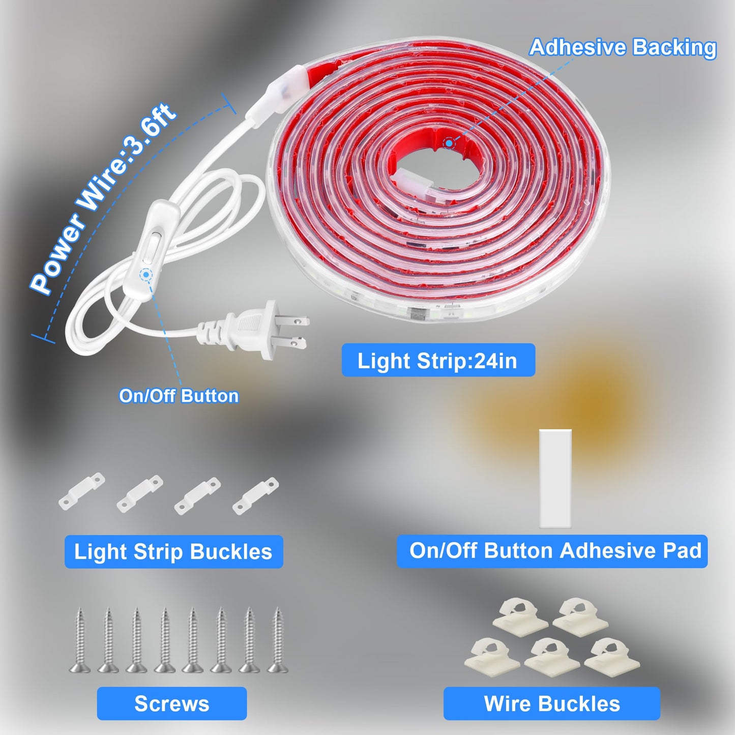 maylit Under Cabinet Strip Lighting Plug in 24in, Ultra Bright Small LED Light Bar, 6000K Cool White, 110V-120V Wired Lights for Kitchen Cabinet, Counter, Workbench, Desk, Closet, Shelf, Indoor