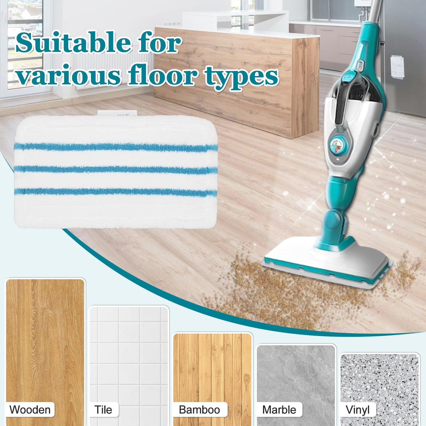 4Pack Steam Mop Pads Replacement for Black+Decker Steam Mop SM1600, SM1610, SM1620, HSM13E1, HSMC1300FX, HSMC1321, HSMC1361SG Cleaner Black and Decker Steam Mop Replacement Pads