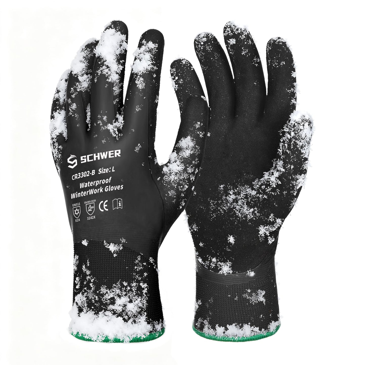Schwer Waterproof Winter Work Gloves, ANSI A2 Cut Resistant Freezer Gloves for Outdoor Cold Weather Keep Hands Warm, Thermal Insulated Gloves for Shoveling Snow, Ice Fishing, Super Grip, L