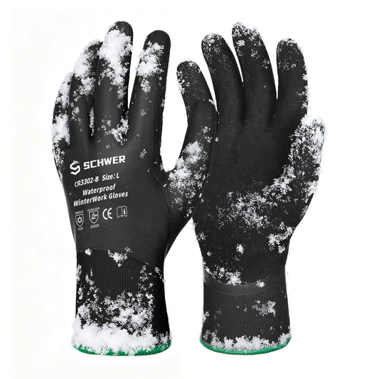 Schwer Waterproof Winter Work Gloves, ANSI A2 Cut Resistant Freezer Gloves for Outdoor Cold Weather Keep Hands Warm, Thermal Insulated Gloves for Shoveling Snow, Ice Fishing, Super Grip, L