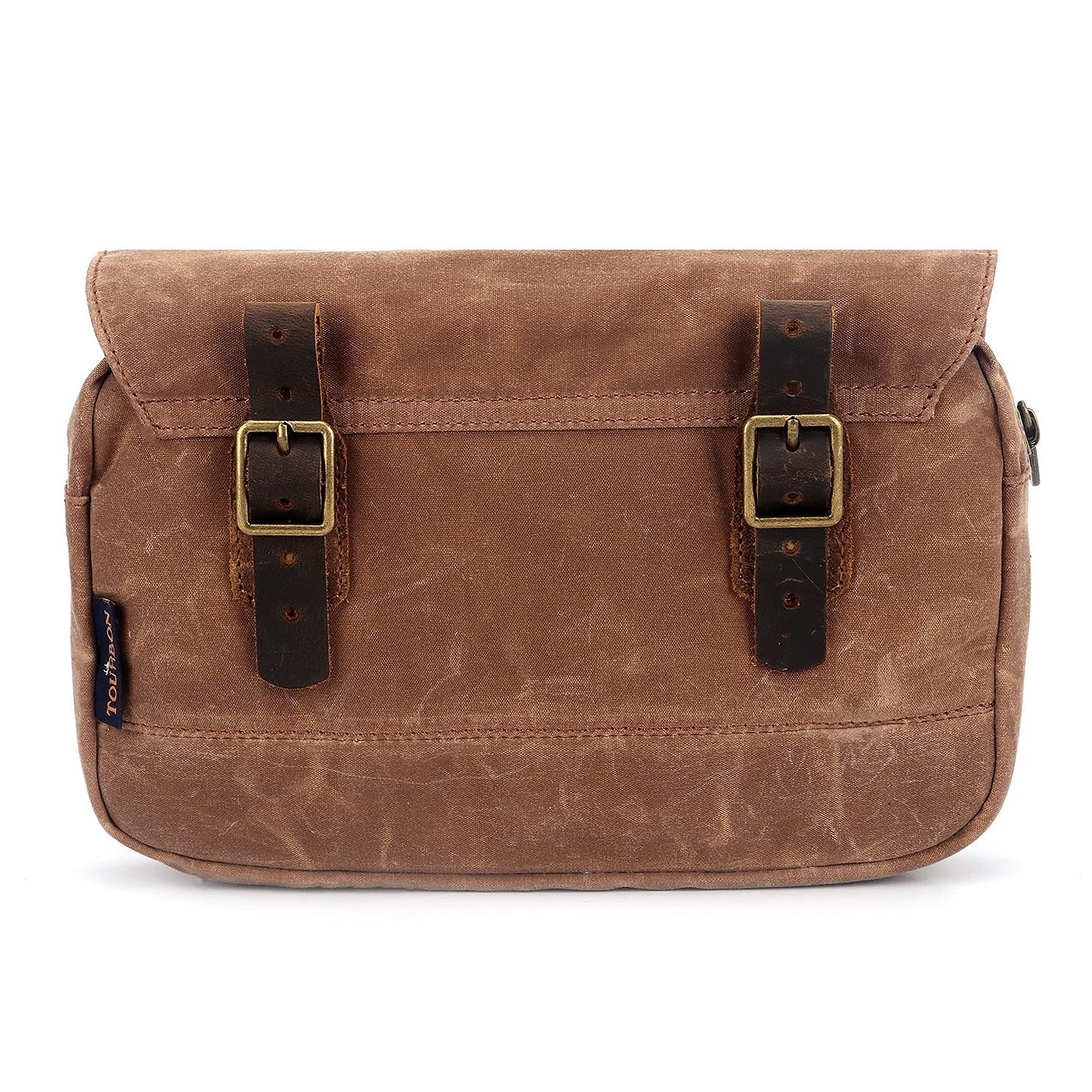 TOURBON Bike Bag Waxed Canvas Bicycle Handlebar Bag Zipper Closure Pouch Crossbar Front Frame Basket Cycling Saddebag Under Seat Strap-on Rear Rack Pannier (Khaki)