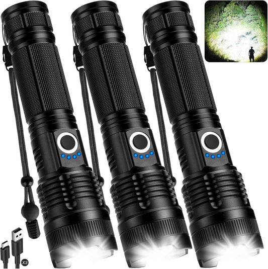 99,000 Lumens Rechargeable LED Flashlight - Waterproof 5-Mode Super Bright Camping Light