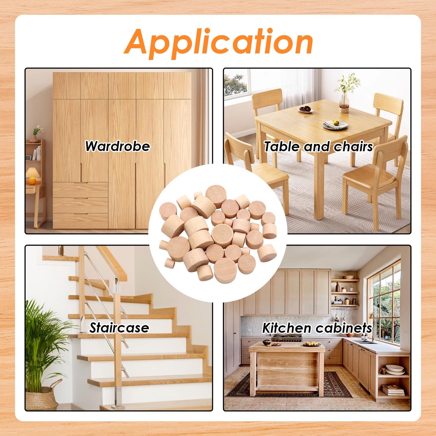 Tnisesm 150 Pieces 4 Sizes Wood Plugs 3/16 Inch, 5/16 Inch, 3/8 Inch, 1/2 Inch Wooden Hole Plugs Button Plugs Hardwood Hole Plugs for Holes in Locking Hole Tube Furniture