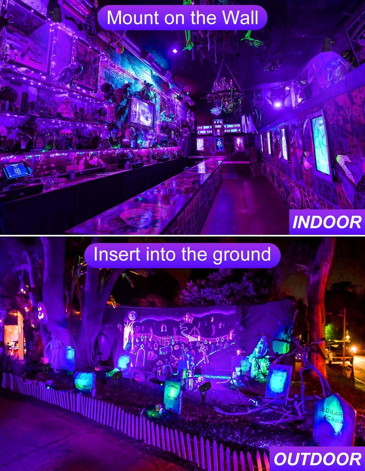 LED Black Light Spotlight - Waterproof Outdoor Landscape Lights for Glow Parties & Decorations (4 Pack)