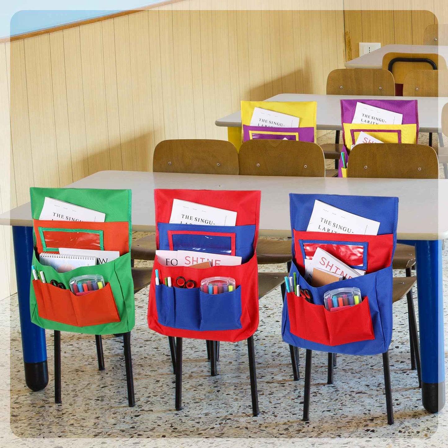 Talltalk 24 Pieces Chair Pockets for Classrooms Student Chair Pockets Chair Storage Pocket Grouping Chair Pockets Desk Chair Seat Back Organizer for Classroom Preschool Daycare
