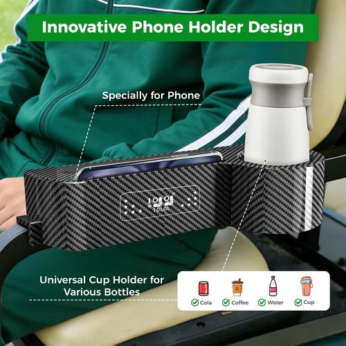 10L0L All-in-One Golf Cart Armrest with Cup Holder, No-Drill Installation for Yamaha Club Car EZGO, ABS Material, Built-in Phone Holder & Golf Tee Holder & Golf Ball Storage - (Fits 1"-1.25" Tube)