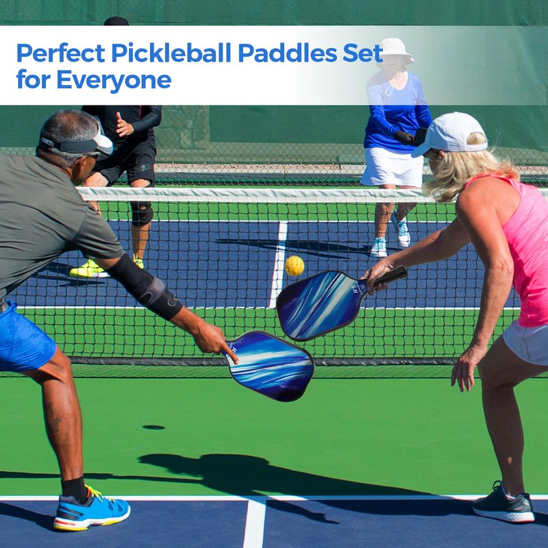 DUJORM Pickleball Paddles, Fiberglass Pickleball Paddle with PP Honeycomb Structure, Lightweight Pickleball Racket with Cushioned Handle, Pickleball Paddle Set of 2, with 4 Pickle Balls