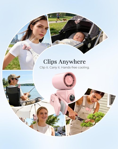 Hotsales Clip-On Portable Fan - 13500 RPM Rechargeable Handheld Mini Fan with LED Display | 360° Rotating Design, Ideal for Travel & Strollers
