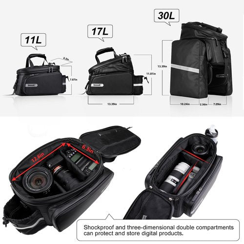Kinpit Bike Trunk Bag Bike Pannier Bag Bike Rack Bag Rear Seat Bag Handbag for Bicycle Cargo Rack Saddle Bag Luggage Bag Bicycle Commuter Bag Shoulder Bag