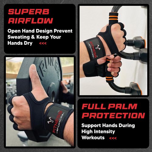 Fitness Force Weightlifting Gloves - Ventilated Fingerless Workout Gloves with Wrist Wraps for Men & Women