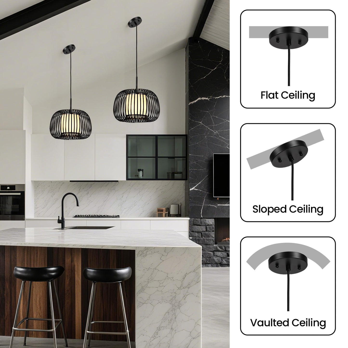 Black Chandeliers Ceiling Light Fixture, 13.7" Modern Chandelier Drum Metal Frame Pendant Light, Adjustable Hanging Chandelier for Over Table Dining Room Entryway Kitchen Island Living Room(1 Pack)