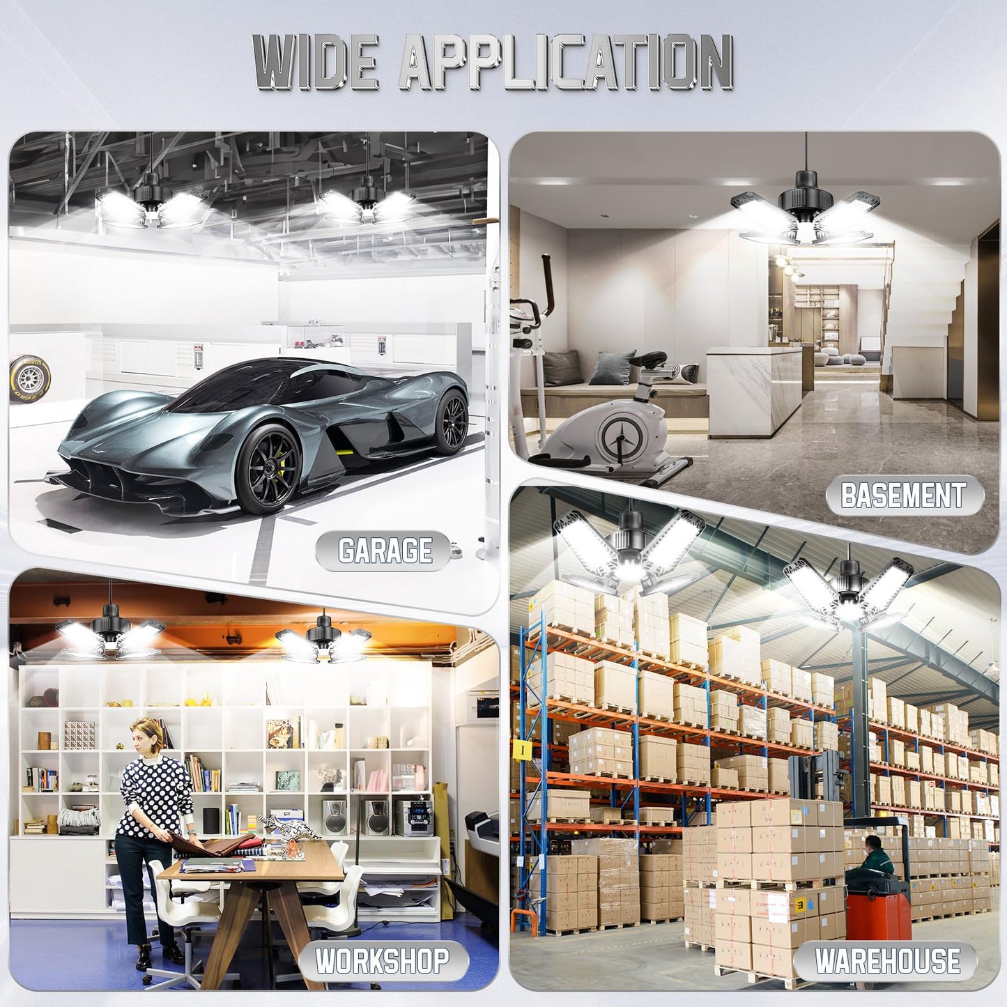 TOPAUBUB Garage Light 1 Pack 120W, 12000LM LED Lights for Garage with 4+1 Deformable Panels 6500K Screw in LED Shop Lighting for Workshop, Basement Support E26/E27