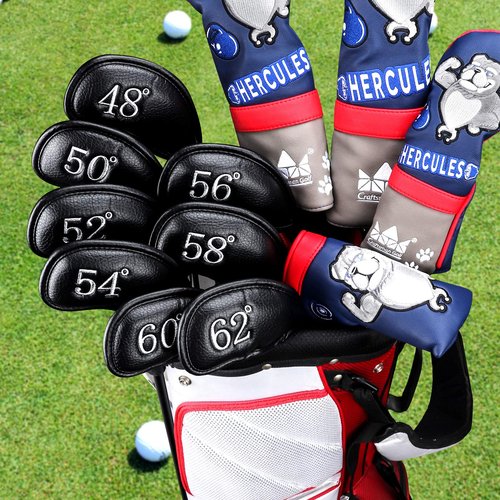 Craftsman Golf 8pcs 48° 50° 52° 54° 56° 58° 60° 62° Leather Black Golf Club Wedge Covers Protective Headcover (1 Set 8pcs (48°- 62°))