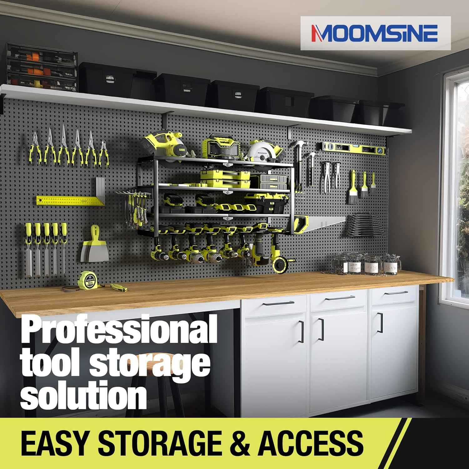 32-Inch Wall-Mounted Power Tool Organizer with Charging Station & 8 Slots for Garage