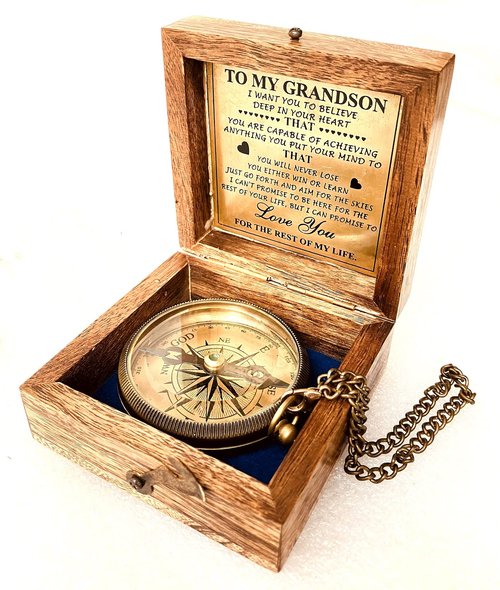 to My Grandson Gift Set from Grandpa Grandma - Grandparents Gift to Grandson | Compass & Spyglass Telescope