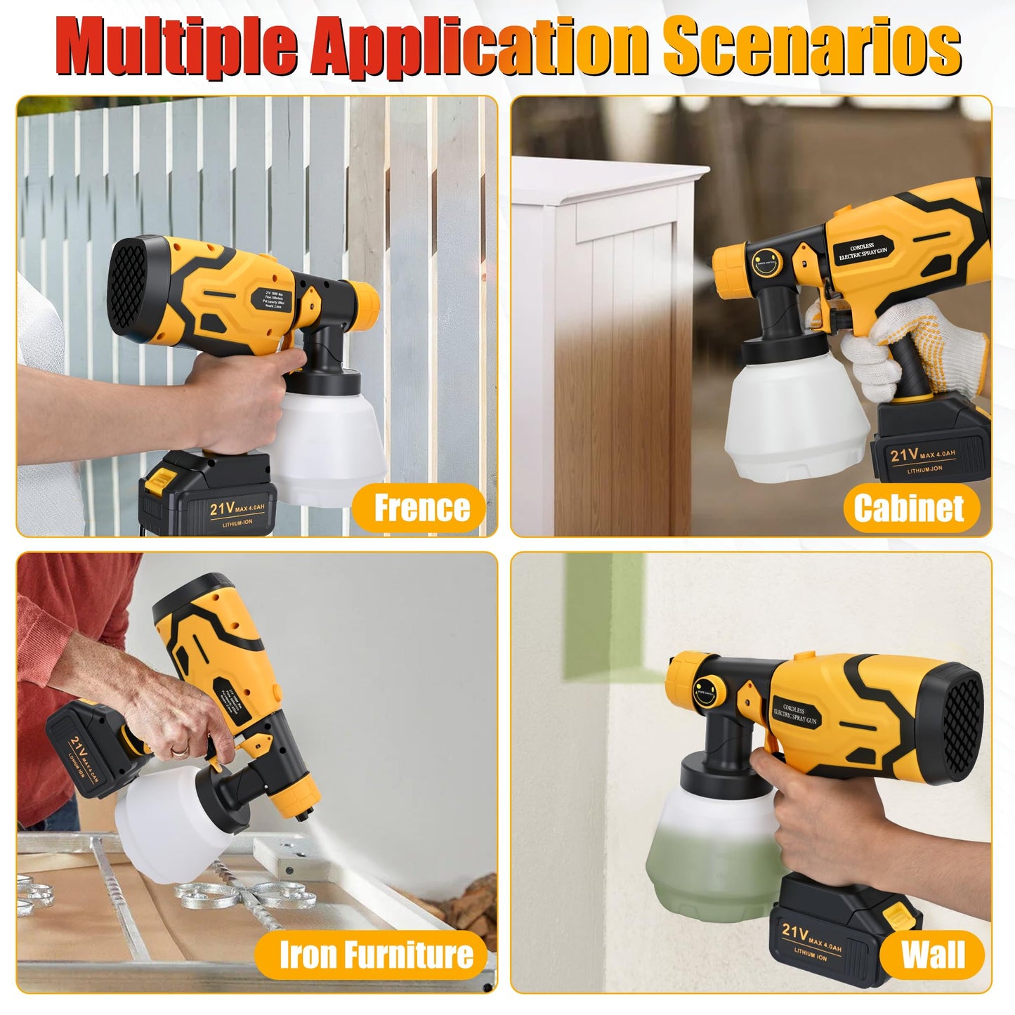 Paint Sprayer with Battery and Charge, 2 X 4.0mah 21v Battery,Cordless Paint Sprayer with 1000ml Large Container, 1.0mm & 2.5mm Nozzles,Electric Spray Paint Gun for House Painting Furniture