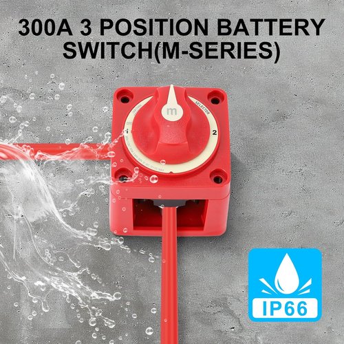 Akozon Battery Disconnect Switch - 300A 3 Position Dual Circuit Selector | IP66 Waterproof for Marine, RV, Truck, Car
