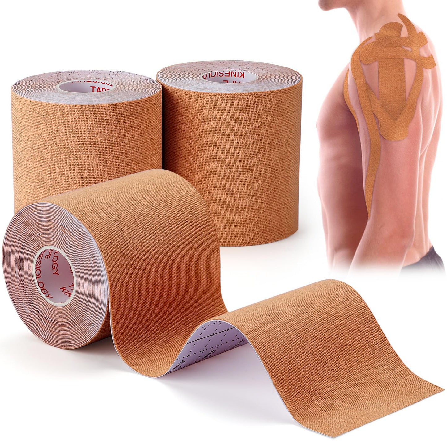 Gsbomzap 3 Rolls Kinesiology Tape, Waterproof, 3in x 5.5yd, Beige
