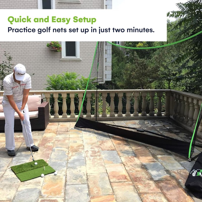 SteadyDoggie for Backyard Driving, Golf Practice Net, Dual-Turf Golf Mat, Chipping Target & Carry Bag