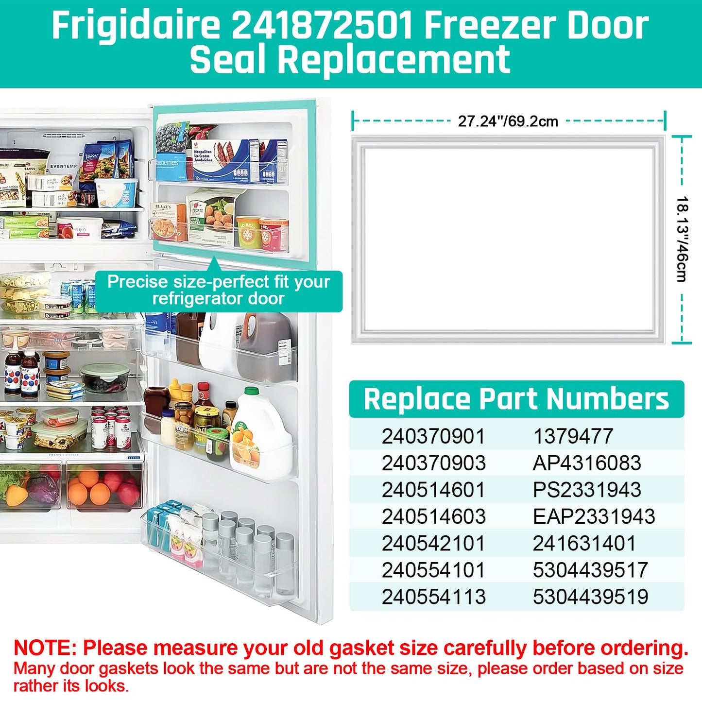 Upgraded 241872501 Refrigerator Freezer Door Gasket Compatible with Frigidaire, Ken-more, Cro-sley Refrigerator Replaces 240370901, 240554113, 5304439517 Gasket Part