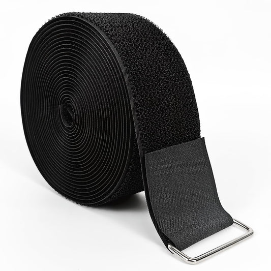 Hook and Loop Straps, 2'' x 16.5', Fastening Cinch Straps with 15 Metal Buckles, Cut to Length, Heavy Duty, Reusable Cable Straps, Cord Straps, 16.5 Feet Long Cord Strap for Storage and Organization