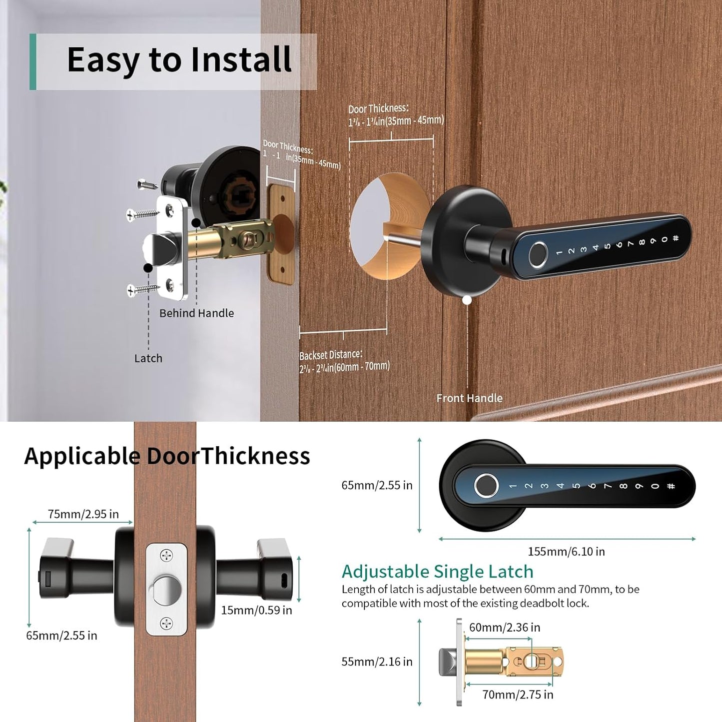 Smart Fingerprint Door Lock with Keypad - Keyless Entry Lock for Home & Office