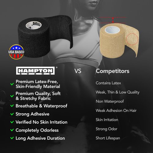 Hampton Adams | As Seen on Shark Tank | Self Adhesive Bandage Wrap (14-Pack) | 15ft | Pet Safe | Breathable Athletic Elastic Cohesive Bandage for Sports Injury Ankle Knee Wrist sprains (Black)