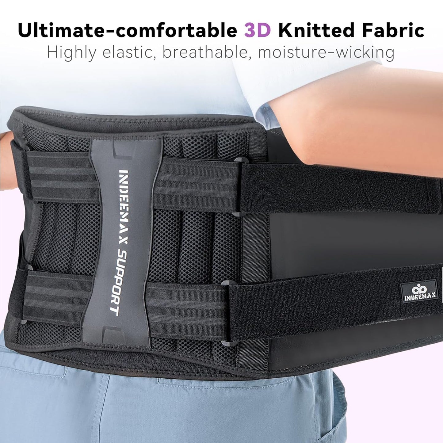 Skiennix Back Brace - Lumbar Support Belt for Pain Relief | Breathable Design with 7 Stays - Size M